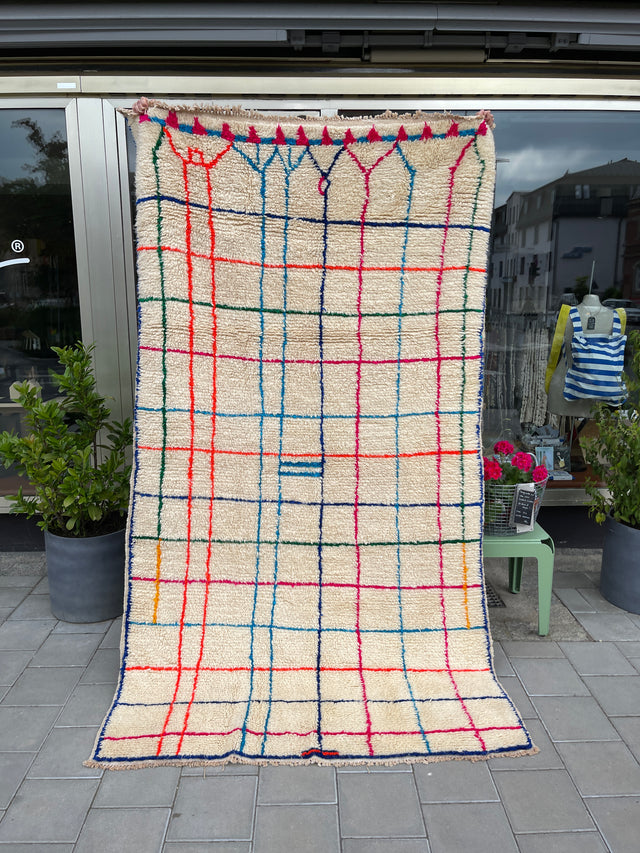 Azilal Colourful Grid | Bunte Linien auf cremefarbenem Grund
