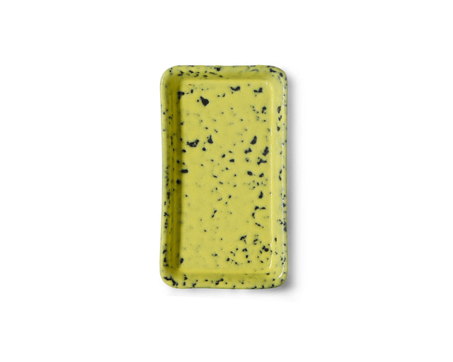 XS Dish CORN von HKliving von oben, gelbe Glasur mit schwarzen Flecken
