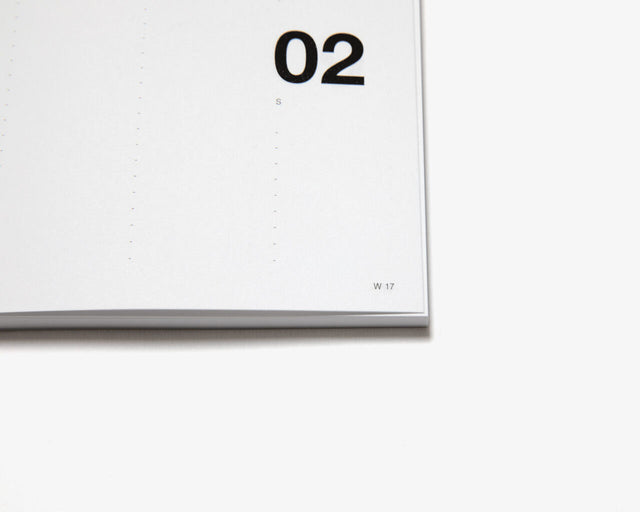 Seitenecke im Taschenkalender 2027 mit Tageszahl 02 und Kalenderwoche W 17