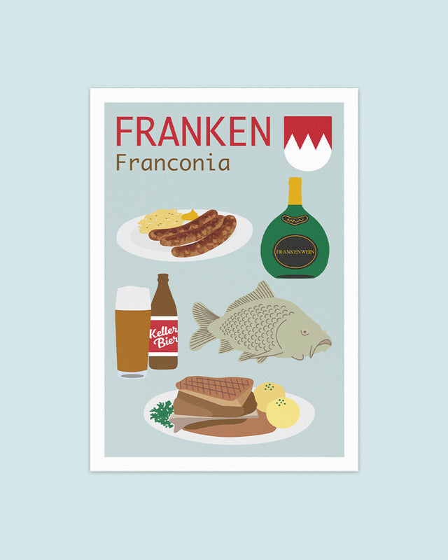 Postkarte Frankens Kulinarik – Fränkische Spezialitäten auf einen Blick