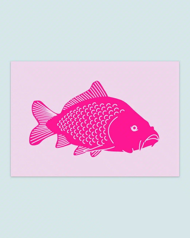 Postkarte Neon-Karpfen Pink – Fränkischer Karpfen im Neon-Look