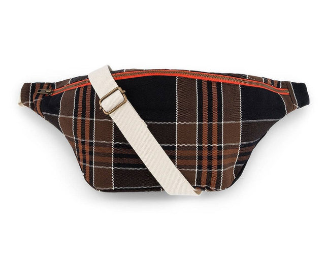 Bauchtasche BUM BAG in Black Tartan mit cremefarbenem Gurt und Schnalle