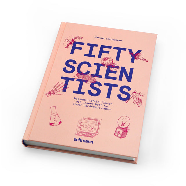 Fifty Scientists – Innenansicht mit Tuschezeichnung und Biografie