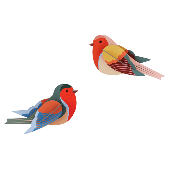Bunte Wanddeko ROBINS | Bunte Rotkehlchen aus Karton