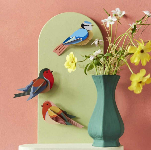 Bunte Wanddeko ROBINS | Bunte Rotkehlchen aus Karton