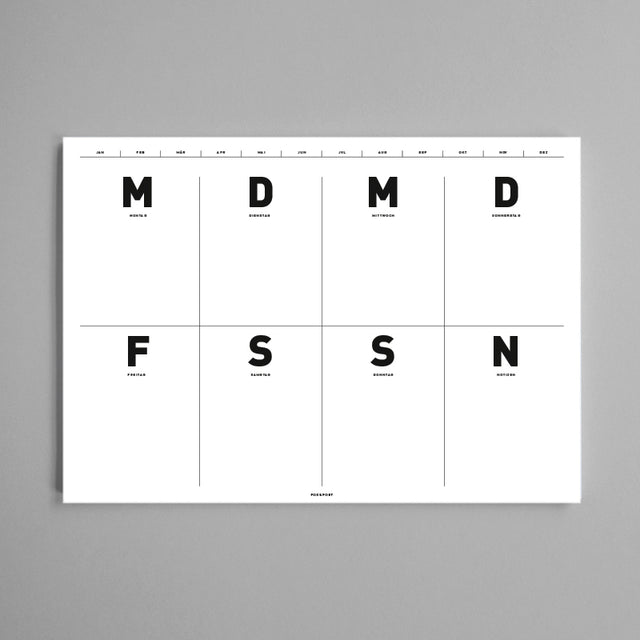 Wochenplaner für den Tisch in Schwarz & Weiß