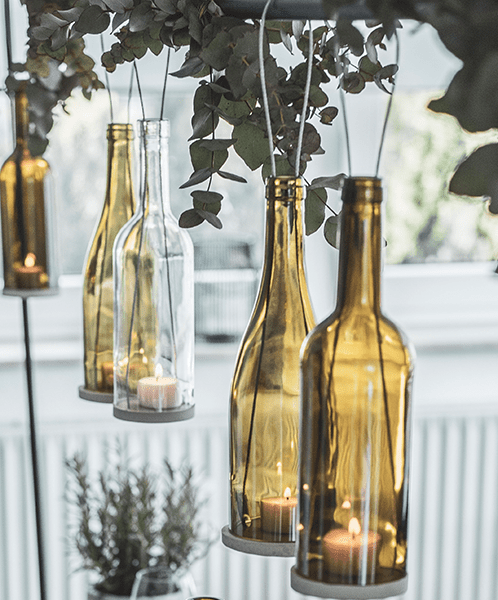 Hänge-Windlicht aus recycelter Weinflasche 1 Liter | Olivgrün