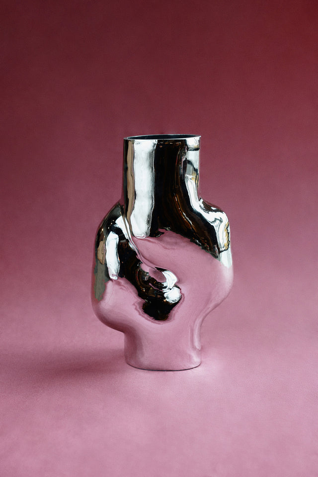 GLEAM Glass High Vase in Chrome | HKLIVING