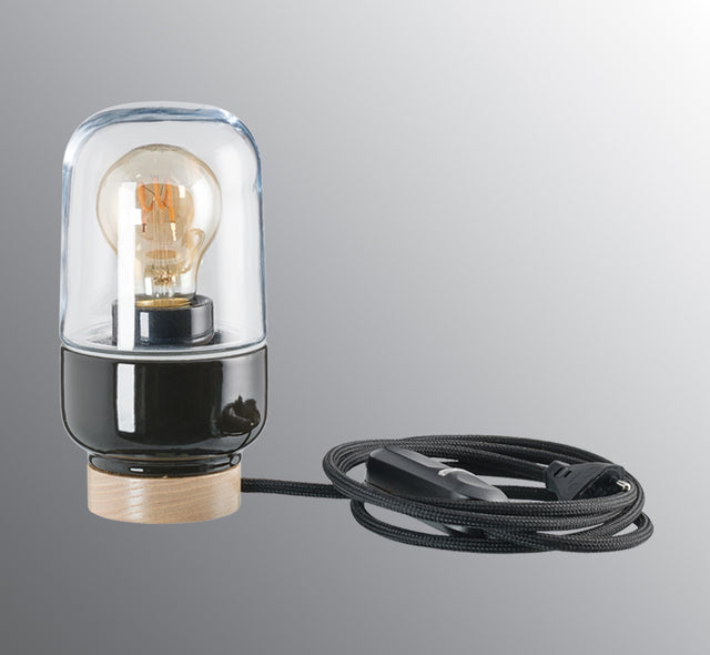 OHM Table 100/190 BK | Schwarze Tischleuchte mit klarem Opalglas