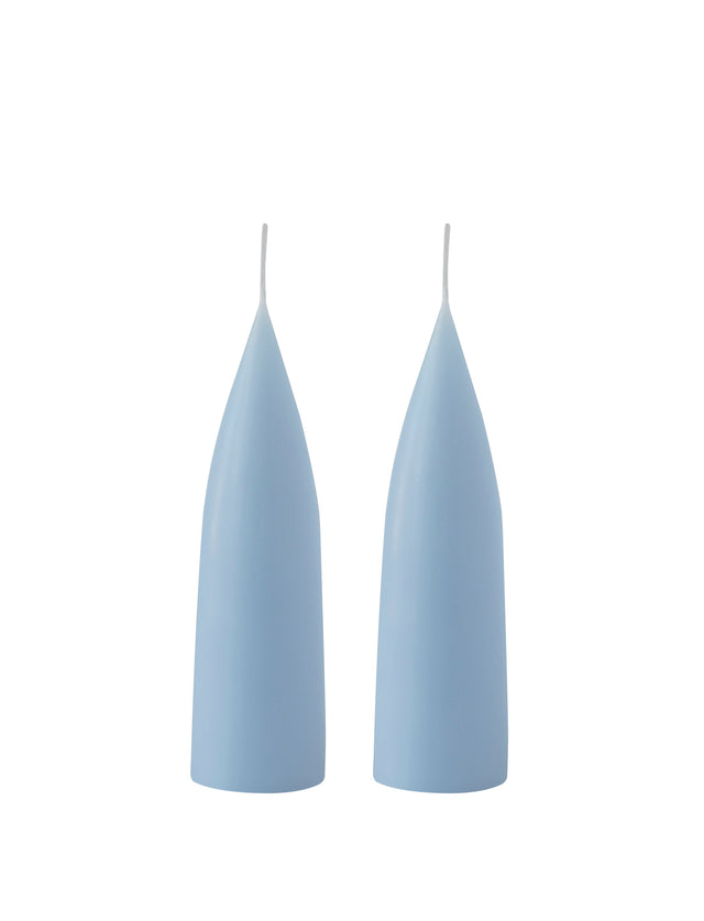 Hohe konische Stumpenkerze in Pastellblau, 20 Zentimeter hoch