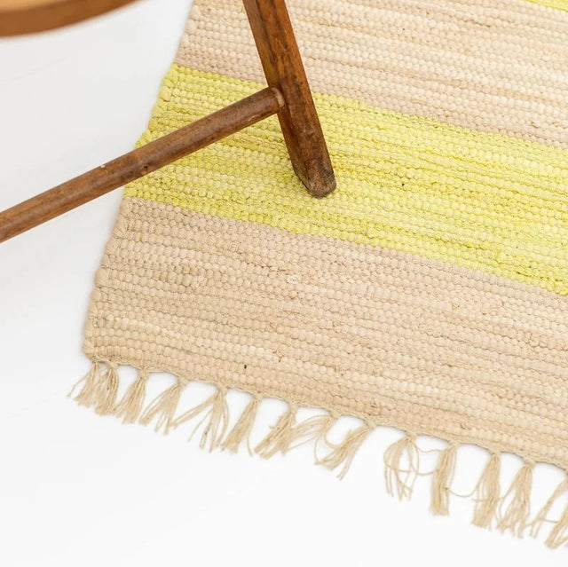 Kleiner gestreifter Chindi-Webteppich | NEON YELLOW & CREME