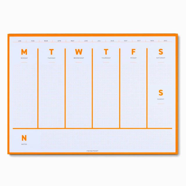 Wochenplaner in Neonorange von FOX&POET, DIN A4 Abreißblock