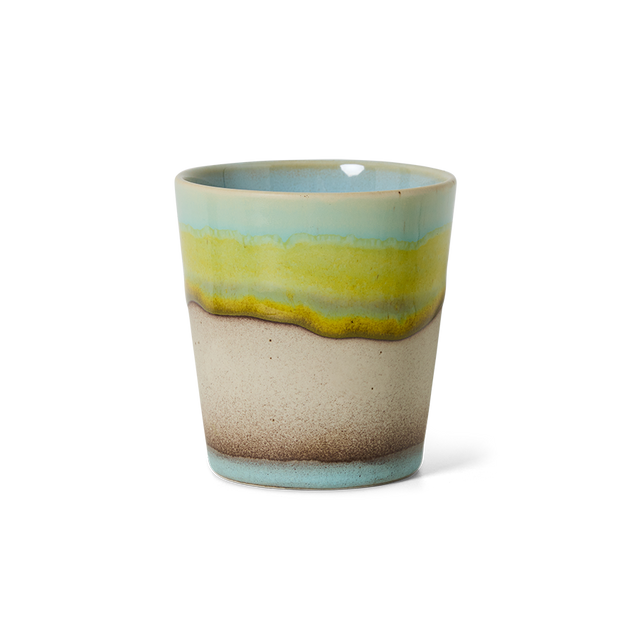 Kaffeebecher POP ART in glint: Gelber Streifen zwischen Hellblau und Sand