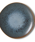Dessertteller MINERAL von oben, blaue Glasur mit dunklen Sprenkeln und hellerer Mitte