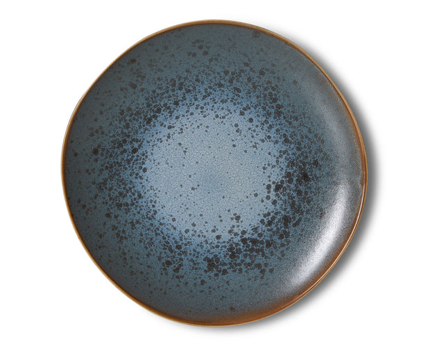 Dessertteller MINERAL von oben, blaue Glasur mit dunklen Sprenkeln und hellerer Mitte