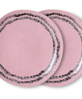 Zwei Frühstücksteller BUBBLE von HKliving, rosa Steinzeug mit dunklem handgemaltem Doppelring