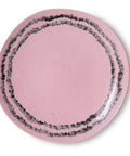 Frühstücksteller BUBBLE von oben, weiches Rosa mit ausgefranstem dunklem Doppelring