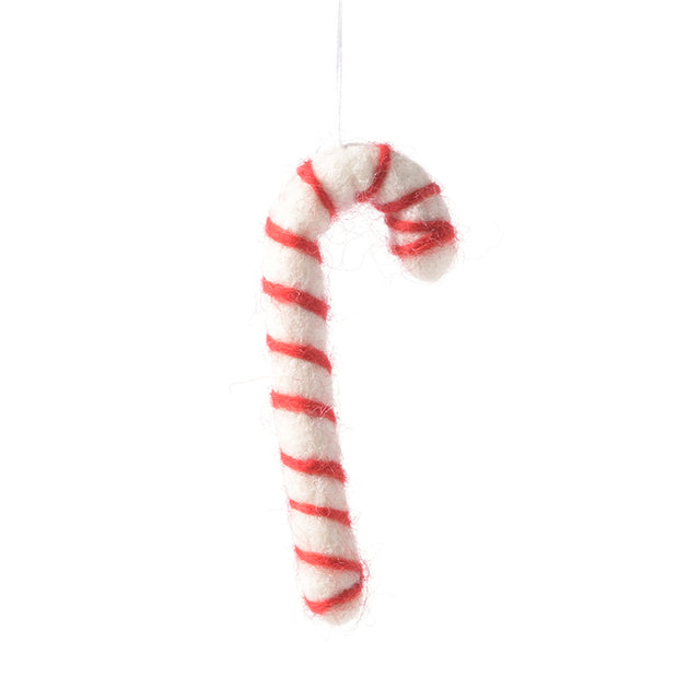 Kleiner Filz-Anhänger CANDY CANE | Zuckerstange in weiß-rot