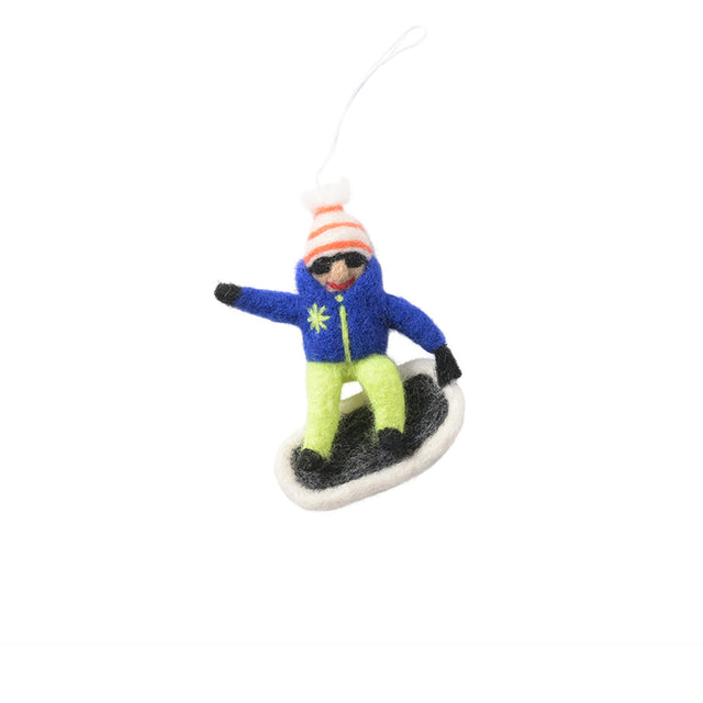 Kleiner Filz-Anhänger SNOWBOARDER:IN mit neon-grüner Hose | Little Hangings