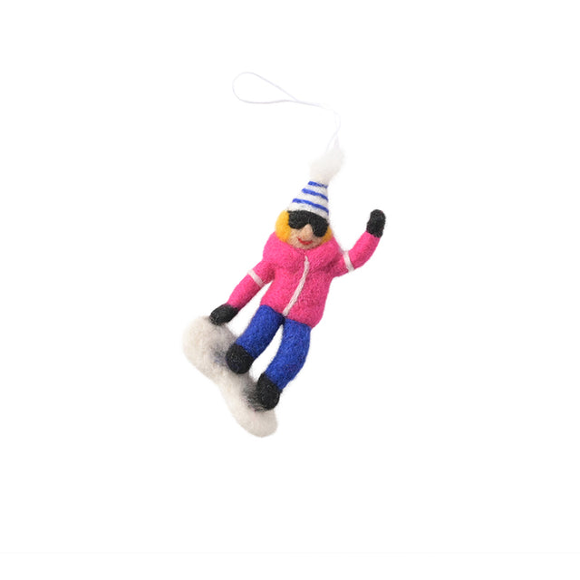 Kleiner Filz-Anhänger SNOWBOARDER:IN mit pinker Jacke | Little Hangings