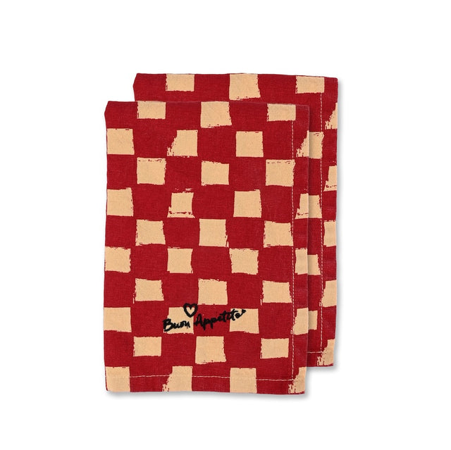 Stoffserviette LOVE - BUON APPETITO! aus Bio-Baumwolle | Rot-Beige