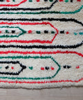 Detail: lange Linien in Rot, Grün und Schwarz, die in Spitzen enden, dazwischen bunte Punkte