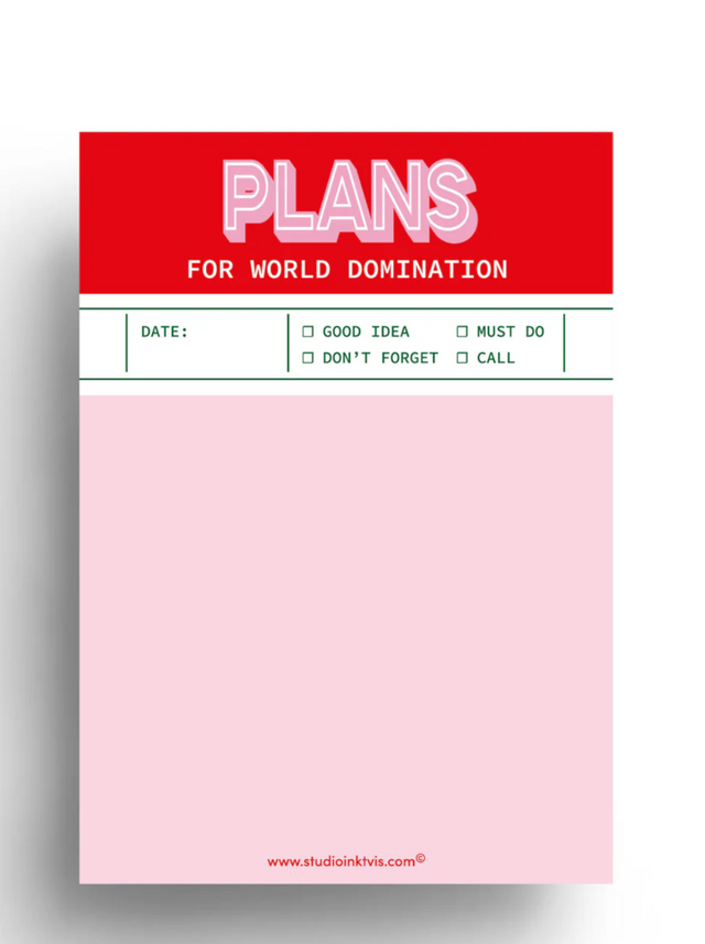 Notizblock  A6 "Plans for world Domination" | Studio Inktvis
