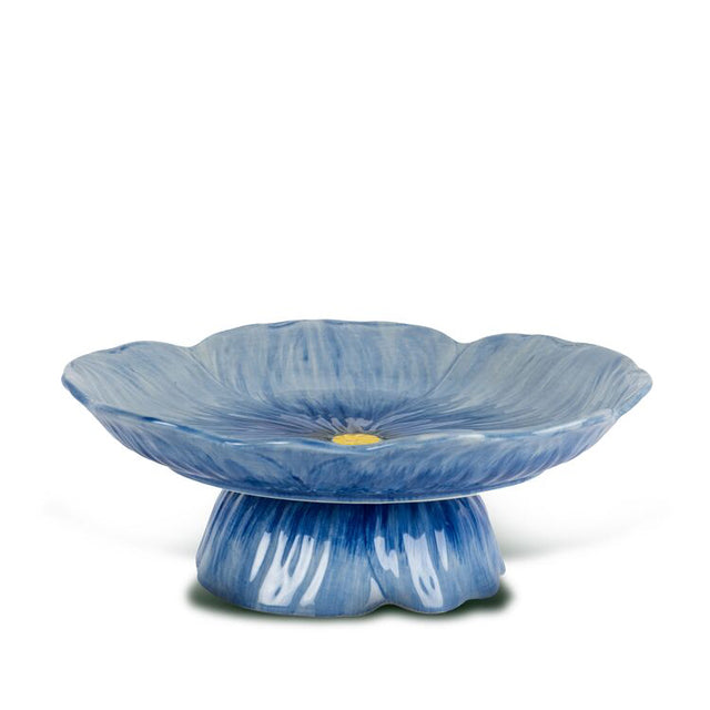 Blumige Kuchenplatte POPPY aus Steingut | blau