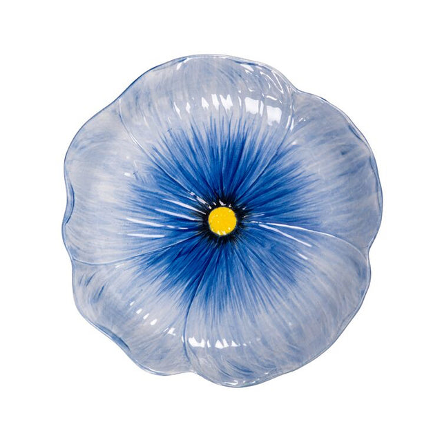 Blumige Kuchenplatte POPPY aus Steingut | blau