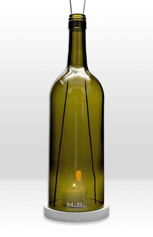 Hänge-Windlicht aus recycelter Weinflasche 1 Liter | Olivgrün