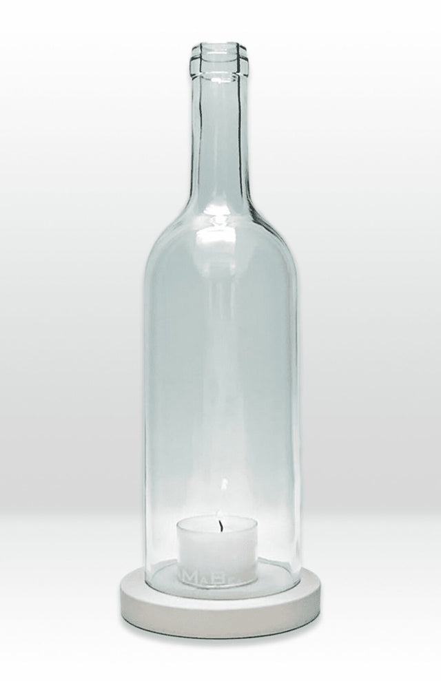 Windlicht aus recycelter Weinflasche mit Betonuntersetzer | Transparent